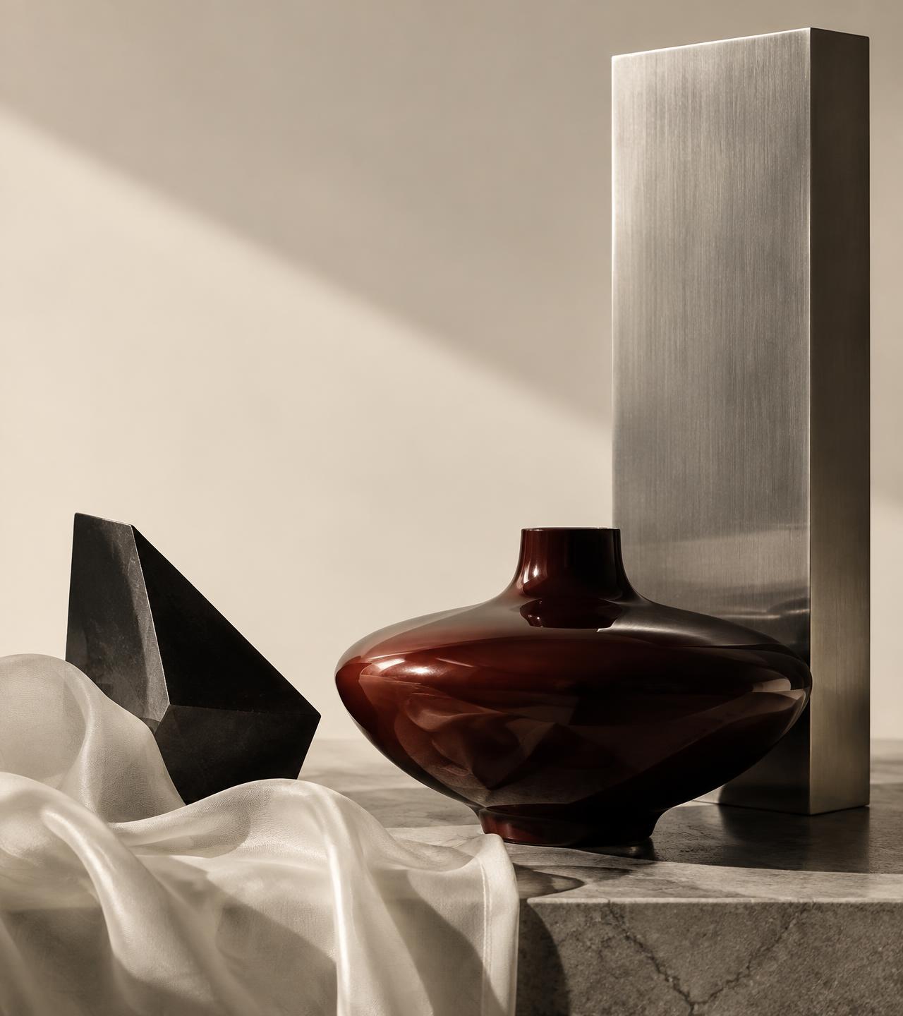 A study in lacquer, silk and steel